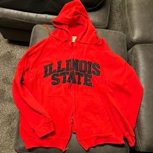 Illinois state university zipper hoodie, red and black, L